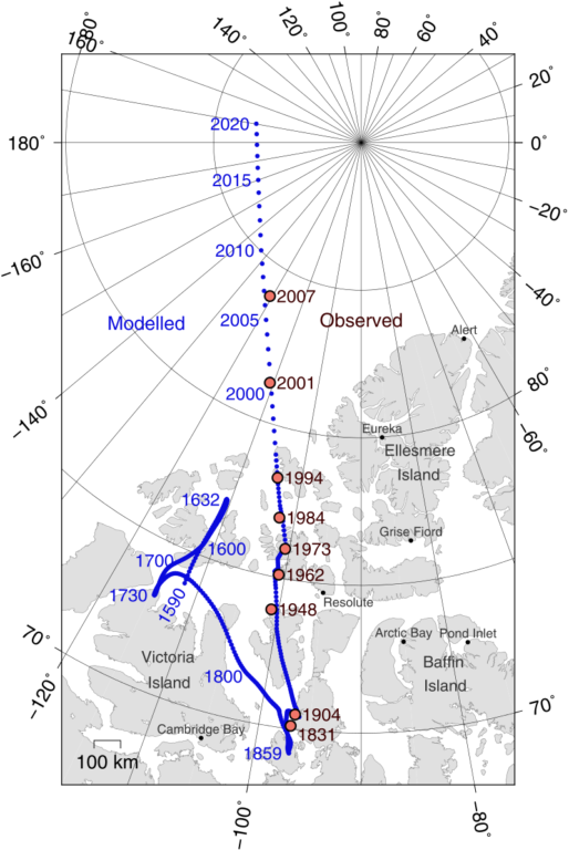 Magnetic North Pole Positions 2015.svg